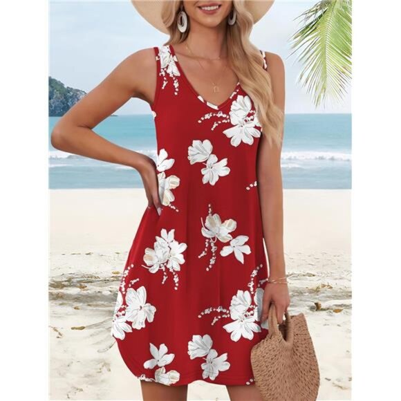 Womens Summer Dresses 2025 Loose V Neck Sleeveless Dress Sundresses - Picture 3 of 7